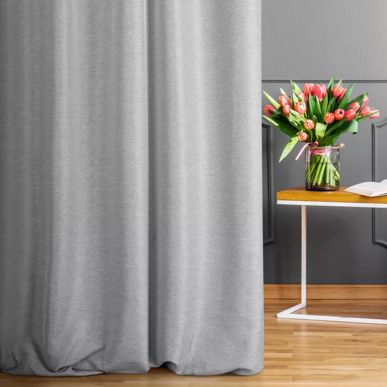 Zasłona szyta na taśmie 8 cm PUERTA popielata z tkaniny o pięknym naturalnym dwukolorowym splocie