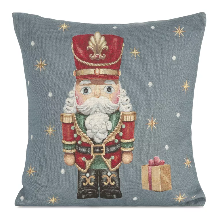 Poszewka na poduszkę 45x45 cm bawełniana, gobelinowa zdobiona wzorem dziadka do orzechów popielato, czerwona GOB Eurofirany