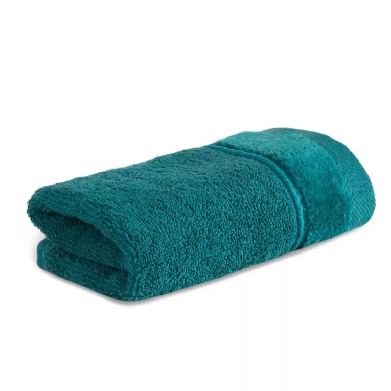 Ręcznik do rąk 30x50 cm bawełniany kolor ciemno turkusowy z welwetową bordiurą i kontrastującymi paseczkami 500 g/m2 SIBEL Eurofirany