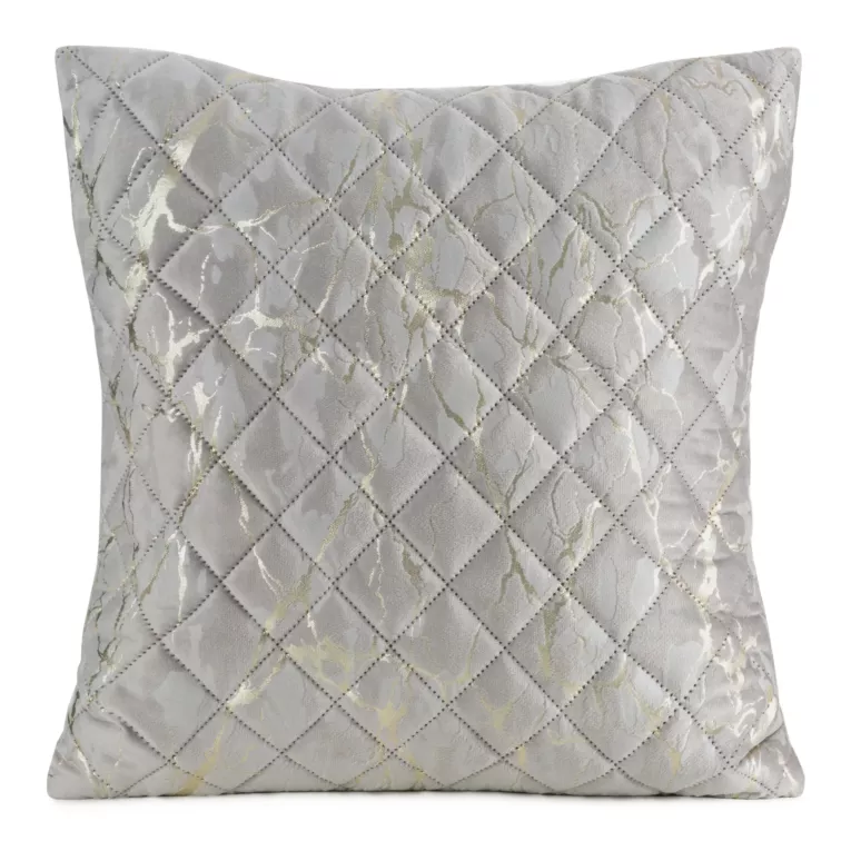 Poszewka na poduszkę 45x45 cm welwetowa pikowana metodą hot press zdobiona błyszczącym nadrukiem marmuru beżowa BLINK 44 Eurofirany
