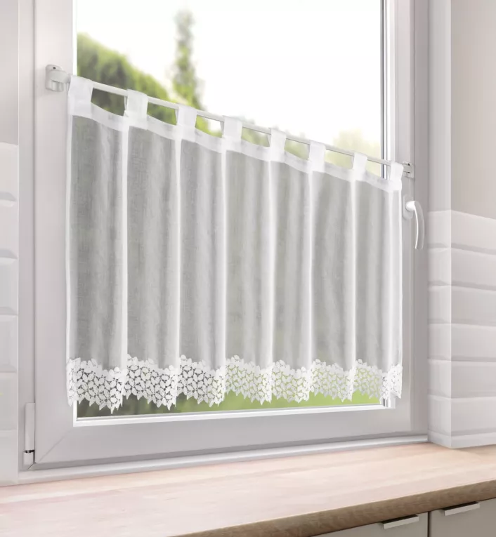 Zazdrostka biała z etaminy zdobiona koronką 70x150 cm - HESTIA Eurofirany