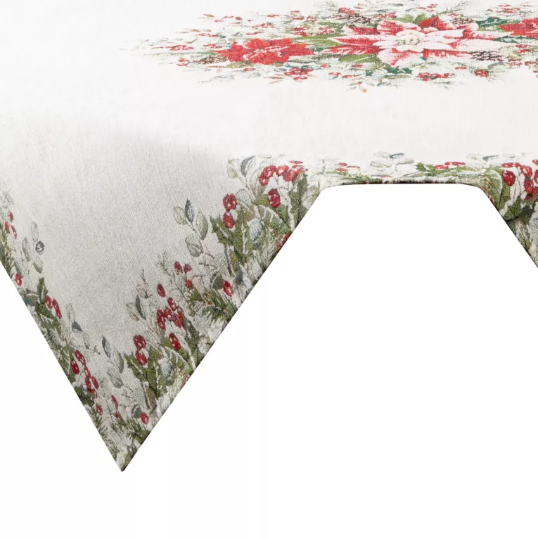 Świąteczny obrus kolor naturalno, zielony 100x100 cm z szenilowej tkaniny zdobiony świątecznym motywem Eurofirany