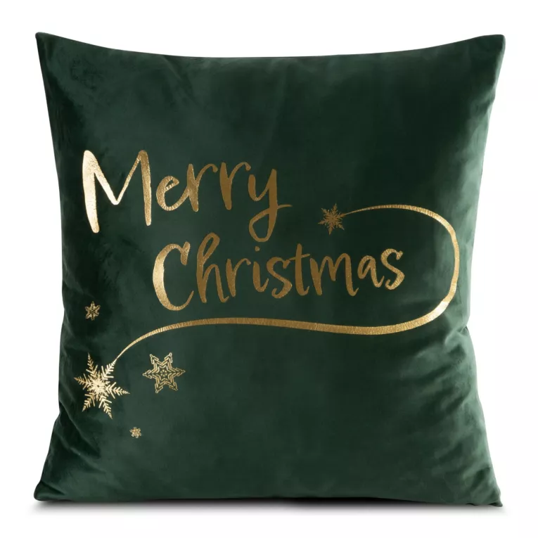 Poszewka na poduszkę 45x45 cm welwetowa zdobiona złotym nadrukiem zielono, złota JOY Eurofirany