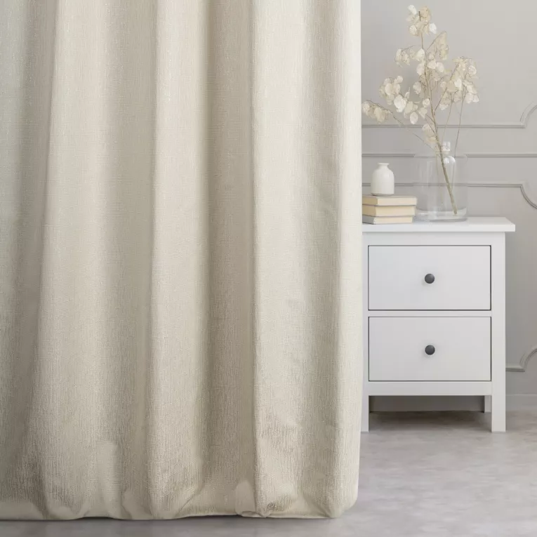 Zasłona szyta na taśmie fala WELDON beżowo srebrna z tkaniny o pięknym naturalnym splocie z lekkim połyskiem