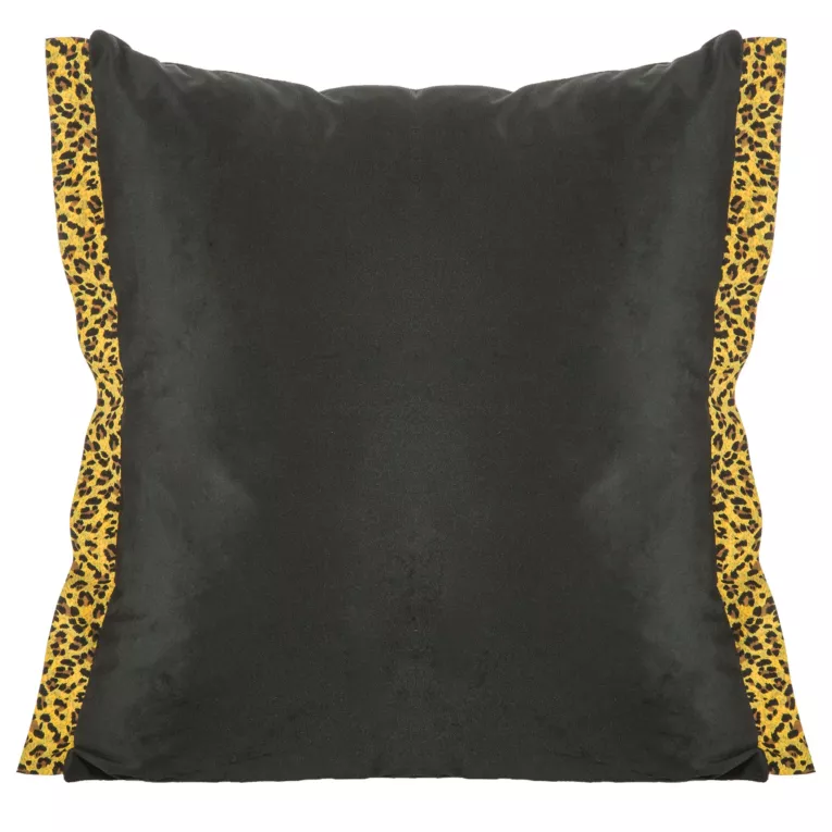 Poszewka na poduszkę 45x45 cm welwetowa z ozdobnymi brzegami z tkaniny w cętki czarno, złota VIVIANE Eurofirany