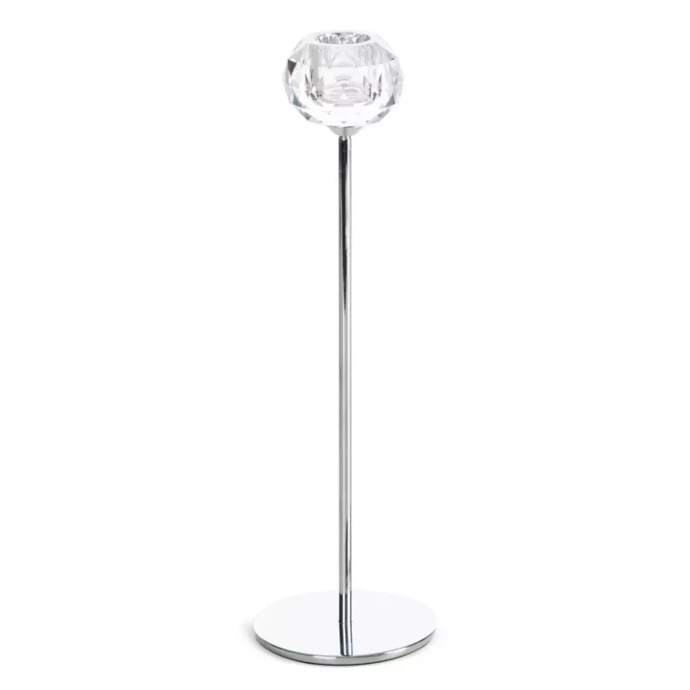 Świecznik dekoracyjny transparentny, srebrny o kryształowej okrągłej formie na smukłej nóżce średnica 8x27 cm LARA Eurofirany