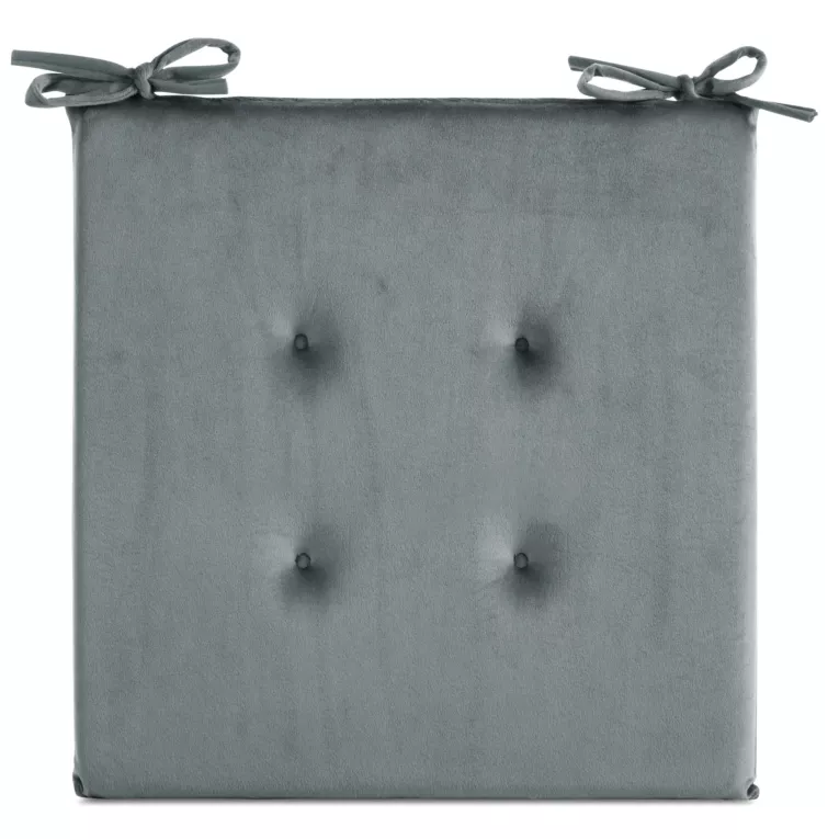 Poduszka na krzesło 40 x 40 x 3 cm welwetowa srebrna z ozdobnym pikowaniem i praktycznymi troczkami GAJA Eurofirany