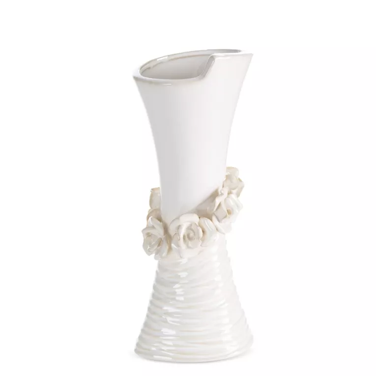 Wazon dekoracyjny kremowy zdobiony kwiatami 3D 12x10x30 cm ELIANA Eurofirany