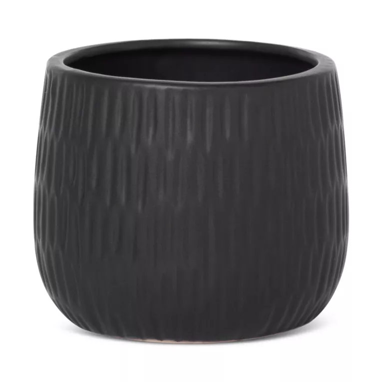 Doniczka dekoracyjna MONI z drobnym, wytłaczanym wzorem czarna