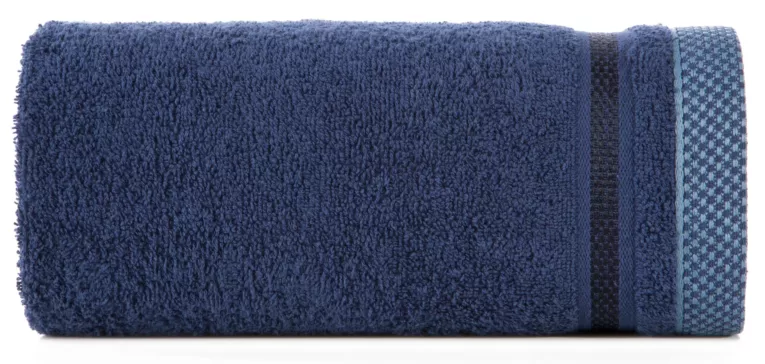 Ręcznik kąpielowy 100X150 cm bawełniany kolor granatowy zero twist z bordiurą w paski 500 g/m2 ABBIE Eurofirany