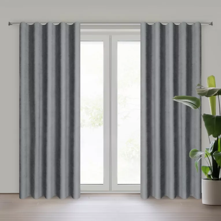 Zasłona szara z tkaniny welurowej 100x260 cm szerokość po zmarszczeniu fala 1:1,5 Dora Eurofirany