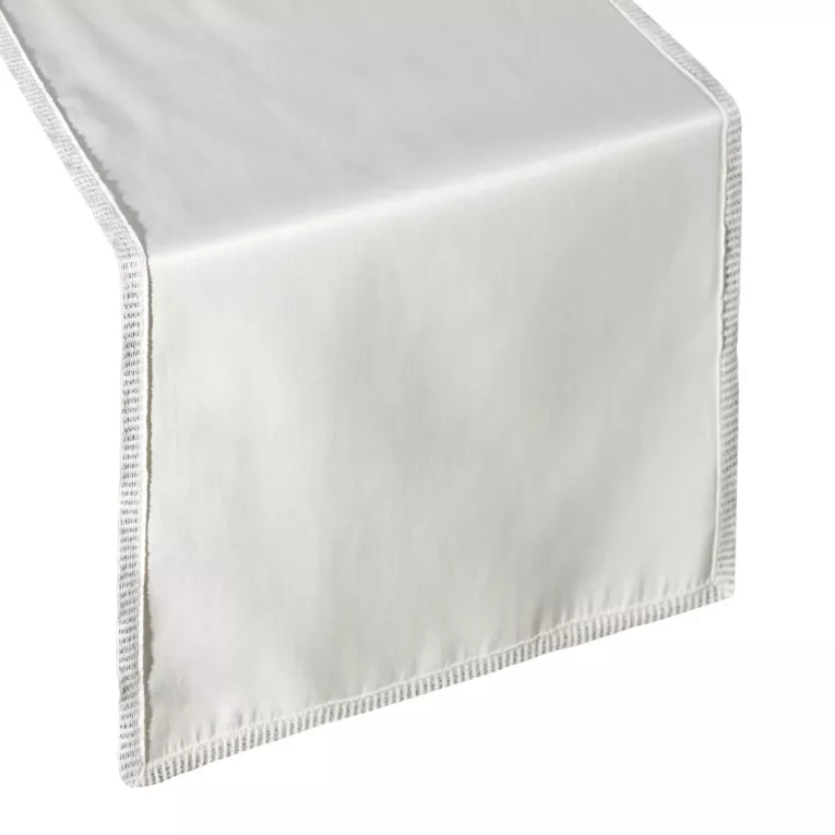 Bieżnik na stół 35x180 cm beżowy SAVONA subtelnie podkreślony wąską koronką REINA LINE