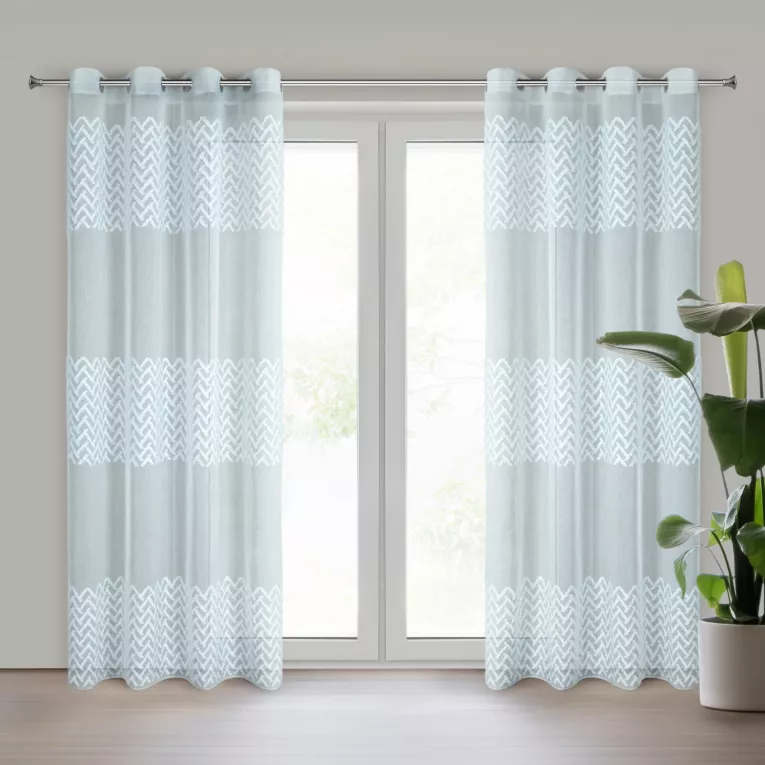 Firana niebieska zdobiona puszystą aplikacją 140x250 cm przelotka ESTER Eurofirany