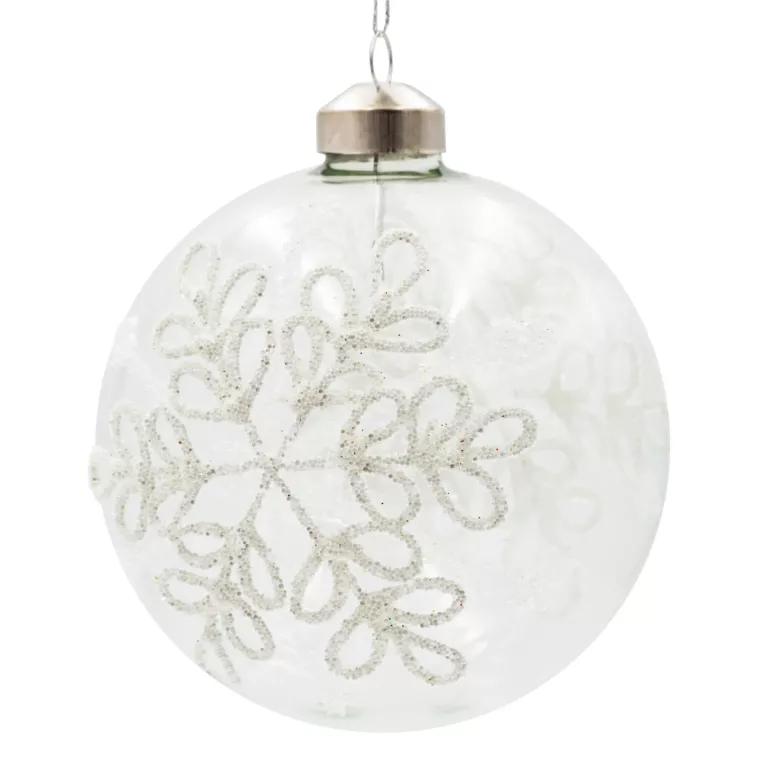 Klasyczna bombka choinkowa ręcznie zdobiona motywem śnieżynek Eurofirany