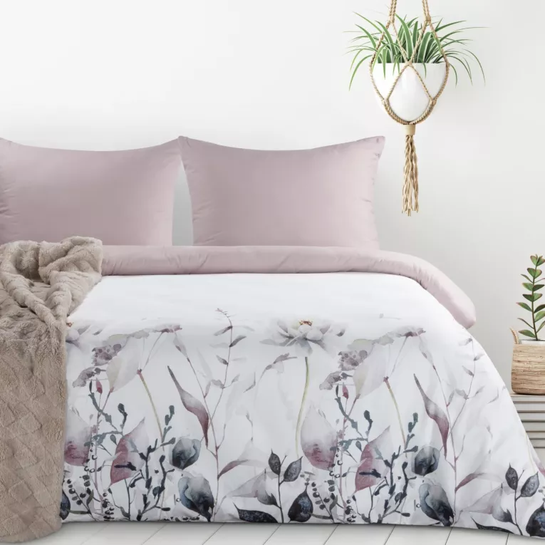 Pościel 140x200 cm kolor biało, wrzosowy z motywem kwiatów VERONO7 design 91 Eurofirany