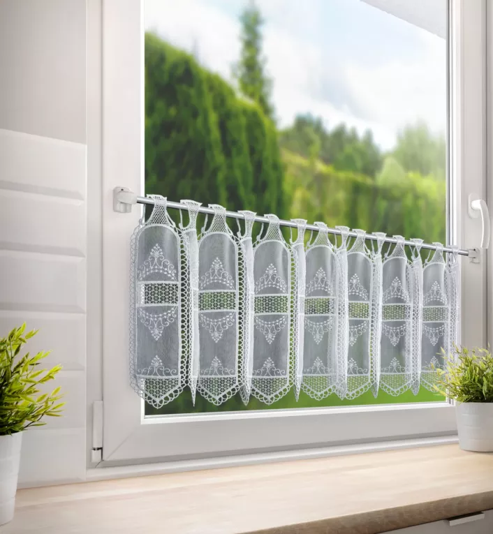 Tkanina firanowa zazdrostka z haftem i ażurem Eurofirany