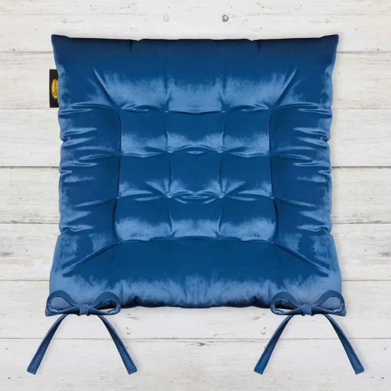 Poduszka na krzesło dwustronna 40 x 40 x 6 cm welwetowa ciemnogranatowa z szesnastoma pikowaniami Eurofirany