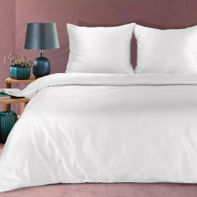 Pościel 160x200 cm z makosatyny bawełnianej kolor biały zdobiona subtelną koronką DIVA 20 Eurofirany