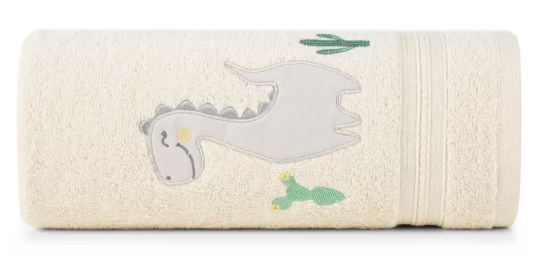 Ręcznik kąpielowy 50x90 cm bawełniany kolor kremowy aplikacja z dinozaurami 450 g/m2 BABY 40 Eurofirany