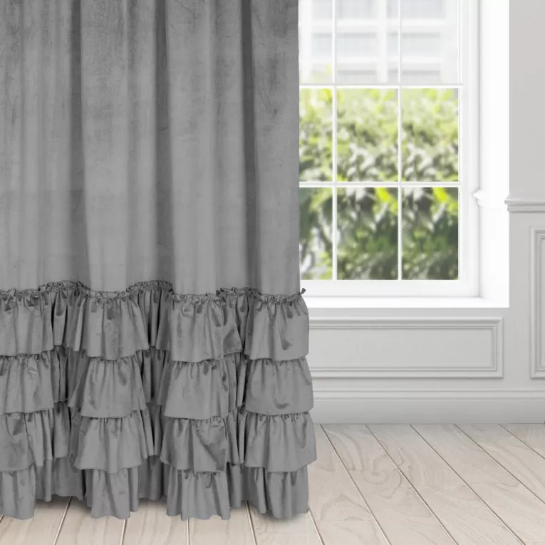 Zasłona stalowa z welwetu zdobiona falbanami 140x270 taśma CHARLOTTE 1 Eurofirany