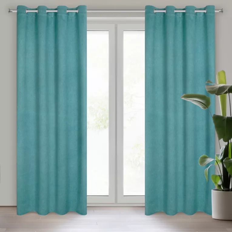 Zasłona ciemnoturkusowa  zaciemniająca o strukturalnym wzorze  135x250 cm przelotka CARLO Eurofirany