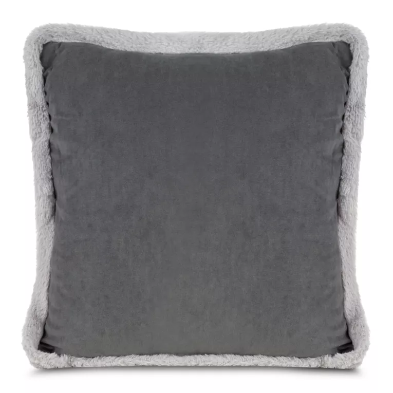Poszewka na poduszkę 45x45 cm obszyta na rogach miękkim futerkiem stalowo, srebrna Eurofirany
