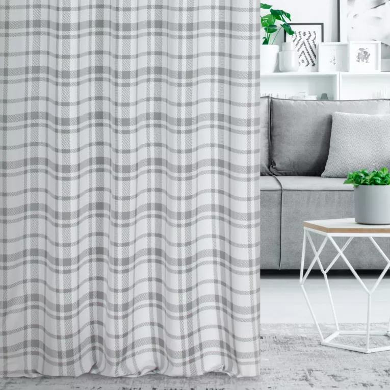 Tkanina zasłonowa z nadrukiem kraty, miękka w dotyku Eurofirany