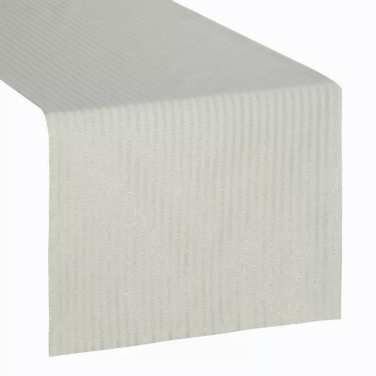 Bieżnik na stół naturalny 40x180 cm z żakardowej tkaniny FLASH świąteczny w prążki przetykane szampańską nicią