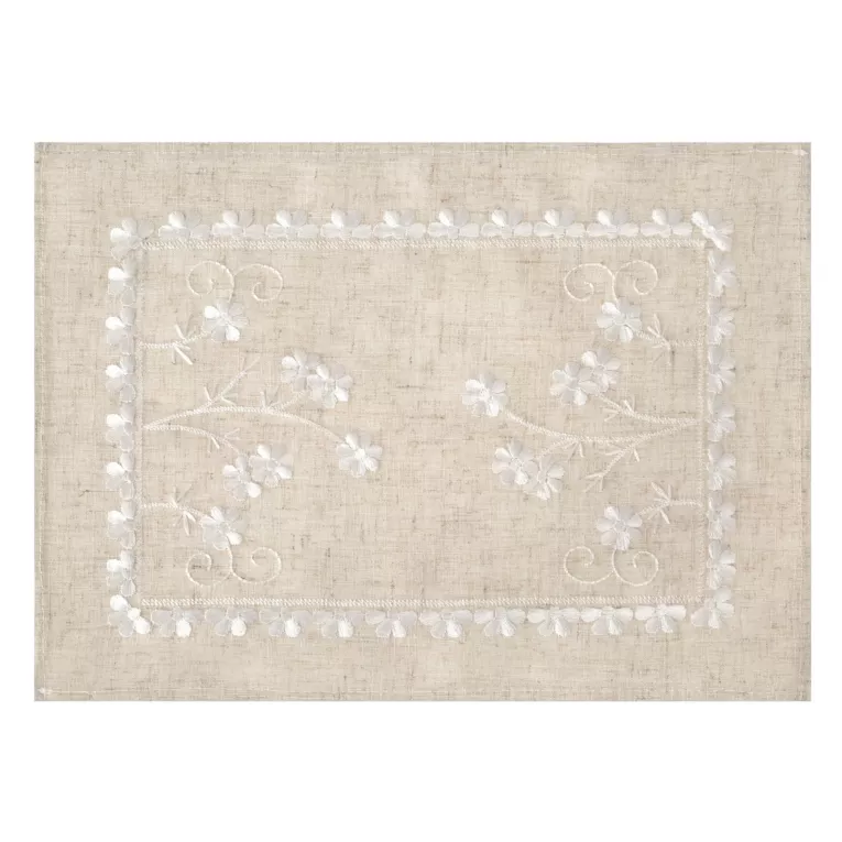 Komplet 4 szt serwetek na stół beżowych 30x40 cm ADELINE z dodatkiem lnu zdobiony haftem Eurofirany