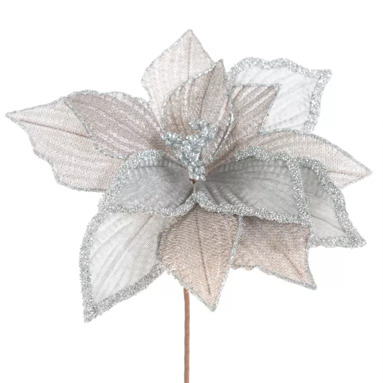 Kwiat świąteczny z siateczki z akcentami srebra Eurofirany