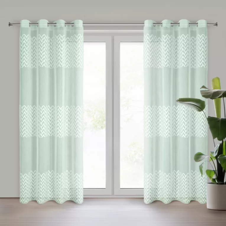 Firana miętowa zdobiona puszystą aplikacją 140x250 cm przelotka ESTER Eurofirany