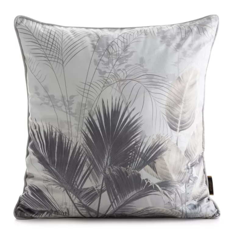 Poszewka na poduszkę 45x45 cm welwetowa zdobiona egzotycznym nadrukiem beżowo, stalowa VELVET 196 EUROFIRANY PREMIUM