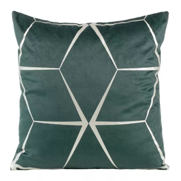 Poszewka na poduszkę 45x45 cm welwetowa z srebrnym nadrukiem geometrycznym ciemnomiętowa BLINK 28 Eurofirany