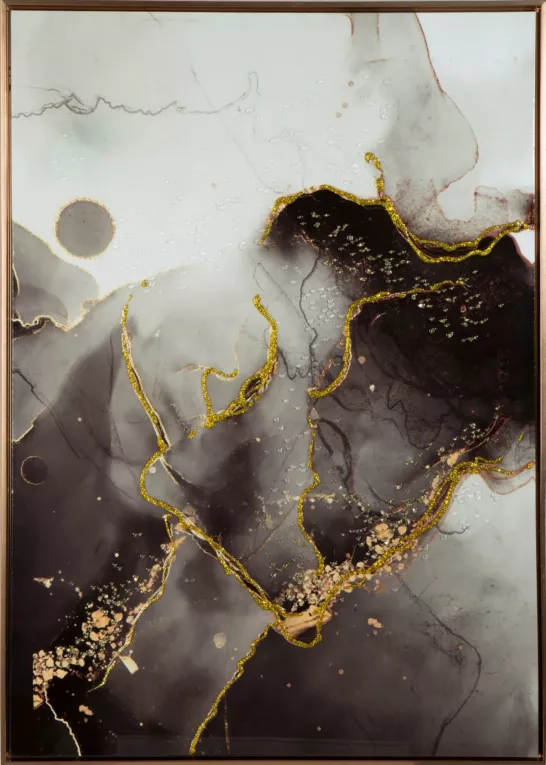 Obraz abstrakcyjny z złoto- czarnym nadrukiem