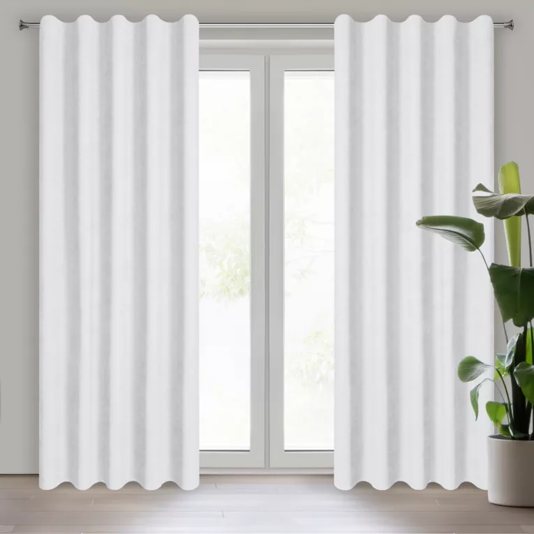 Zasłona biała z tkaniny welurowej 360x220 cm szerokość po zmarszczeniu fala 1:1,5 Dora Eurofirany