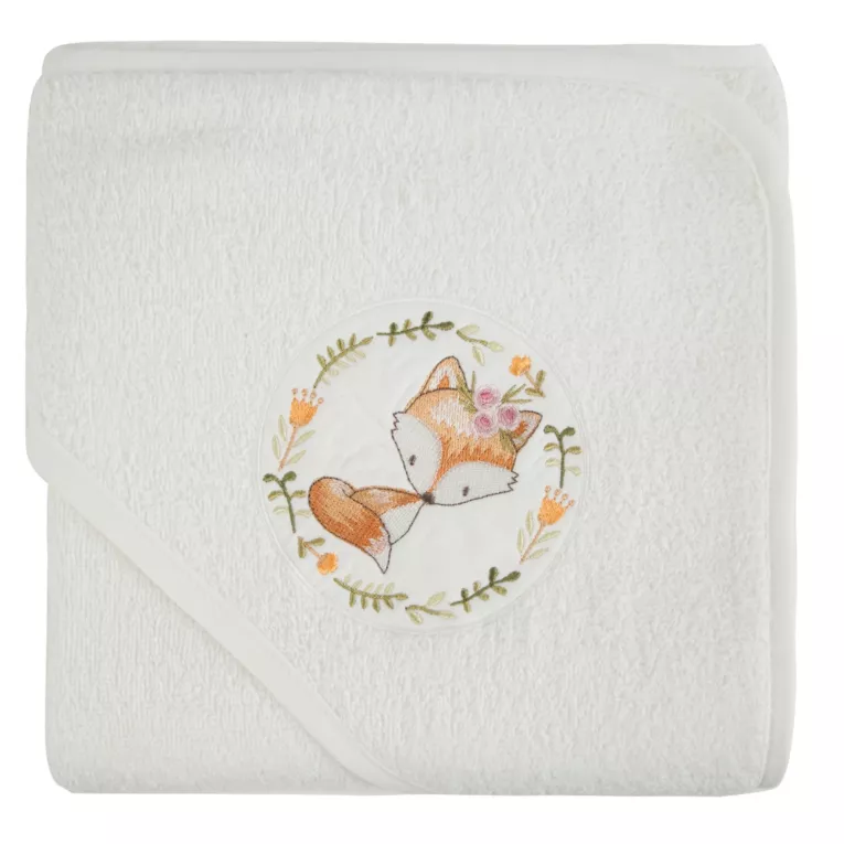 Ręcznik kąpielowy dziecięcy 100x100 cm bawełniany kolor biały z kapturem i motywem liska 350g/m2 BABY 44 Eurofirany