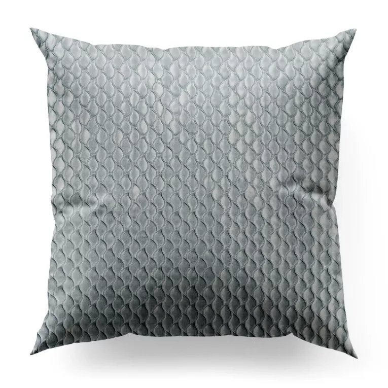 Poszewka szyta JEROME błękitno srebrna z tkaniny o symetrycznym wzorze 3D i lekkim połyskiem