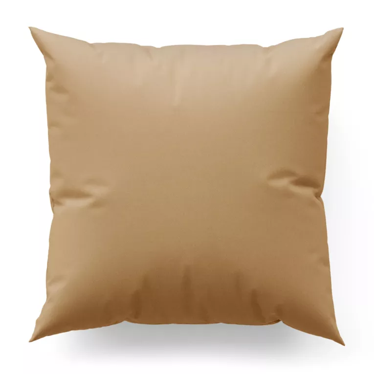 Poszewka szyta beżowa z gładkiej tkaniny zaciemniającej typu dimout wykończona obciążnikiem