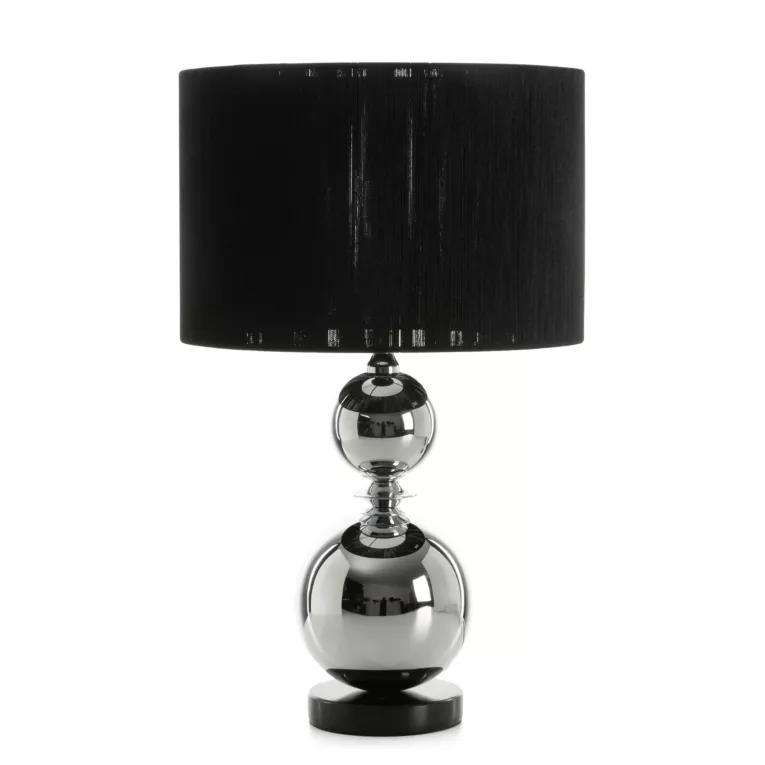 Lampa stołowa do pokoju czarno, srebrna ZENA na metalowej podstawie z matowym abażurem Eurofirany