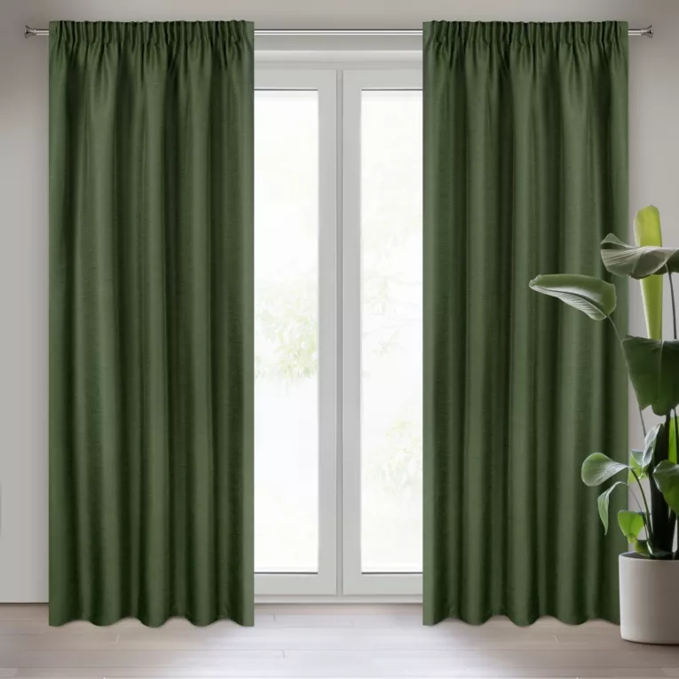 Zasłona ciemnozielona STYLE o lnianym splocie w stylu eko Eurofirany