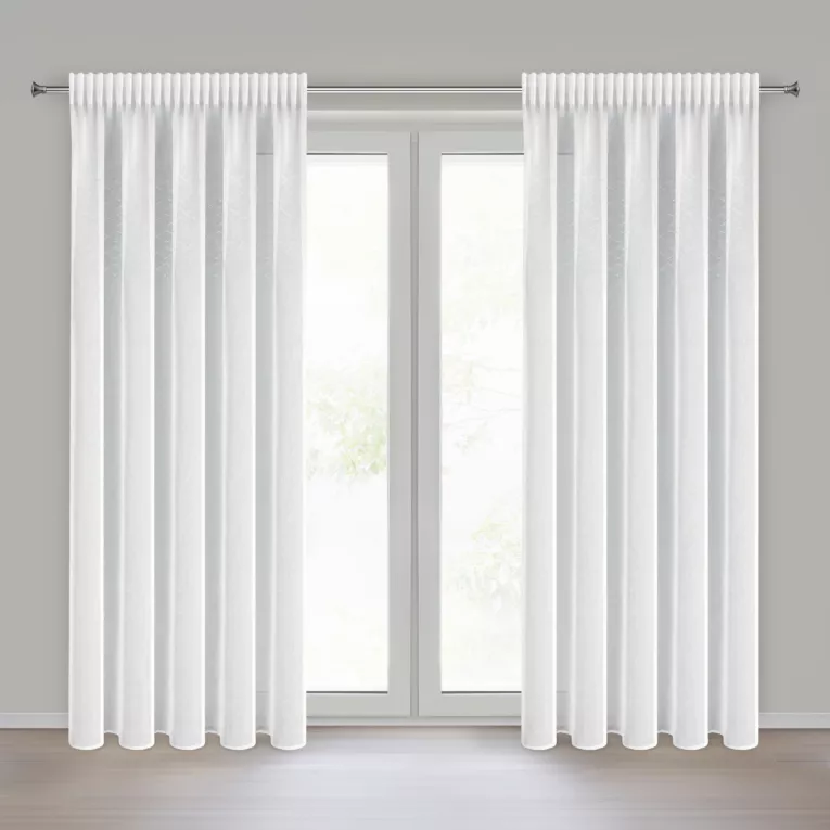 Firana biała z delikatnej etaminy zdobiona błyszczącym pasem kryształków 140x270 cm taśma KLOE Eurofirany