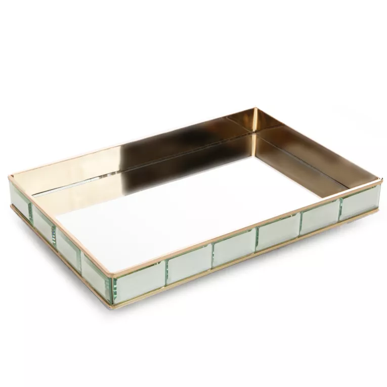 Taca dekoracyjna TALEA z lustrzanym blatem i metalowym obrzeżem w stylu glamour Eurofirany