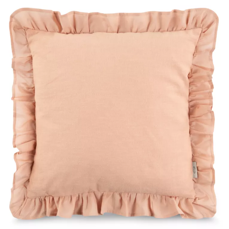 Poszewka na poduszkę 45x45 cm lniana z bawełnianą falbanką jasnoróżowa AVINION TERRA COLLECTION Eurofirany