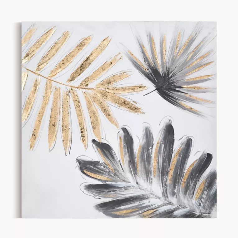 Obraz z motywem egzotycznych liści, ręcznie malowany na płótnie