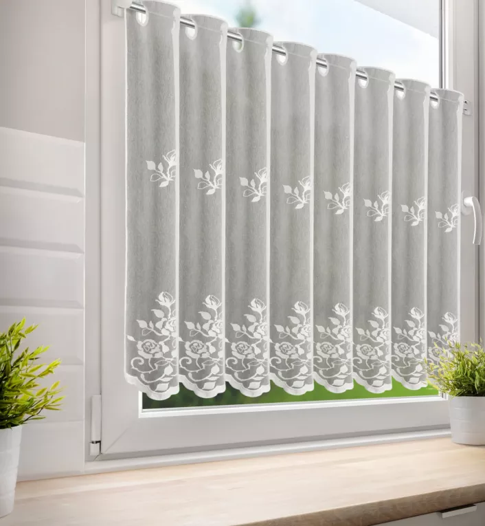 Tkanina firanowa zazdrostka zdobiona haftem roślinnym Eurofirany