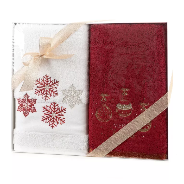 Zestaw ręczników światecznych bawełnianych 2 szt kolor biały,czerwony 420 g/m2 JOY Eurofirany