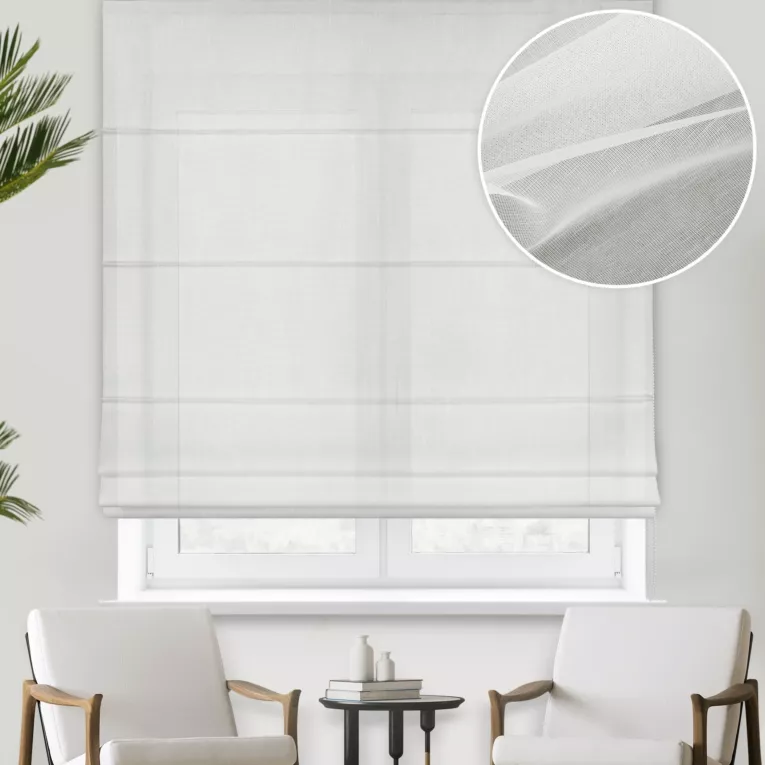 Roleta rzymska ADEN kremowa z matowej tkaniny Aden, wykończona obciążnikiem