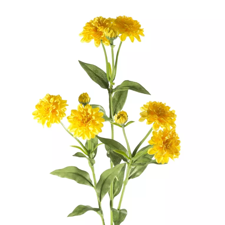 Sztuczny kwiat żółty NATU 92 MARGARETKI SANTINI bukiecik z tkaniny z listkami 65 cm Eurofirany
