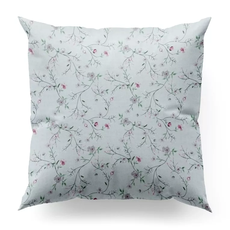 Poszewka szyta naturalno różowa z tkaniny z bawełną drukowana w drobny kwiatowy wzór