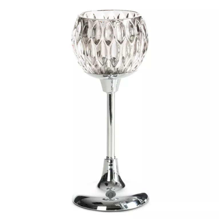 Świecznik dekoracyjny srebrno, grafitowy ze szlanym tłoczonym kielichem  średnica 11x27 cm SALMA  Eurofirany